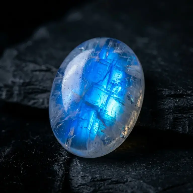 Moonstone, blue flash on milky white, available for setting in a Bali Turtle jewelry class
